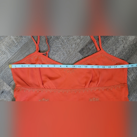 Vintage Y2K Asymetric Empire Tank Women's 12 Orange & Gold Boho New York & Co. - Picture 9 of 11